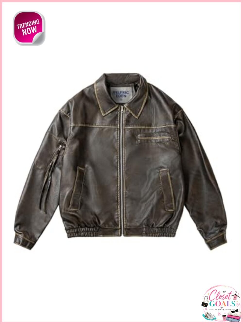 Faux Leather Cropped Jacket Multi Pocket Utility Zip Up Oversized Streetwear